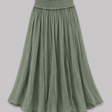 5103 Shirred Waist Cotton Ankle Length Skirt - Khaki