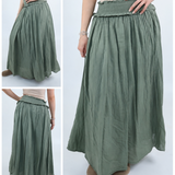 5103 Shirred Waist Cotton Ankle Length Skirt - Khaki