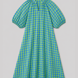30061 Gingham Seersucker Dolly Dress - Neon Green/Denim