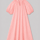 30061 Gingham Seersucker Dolly Dress - Neon Orange/Pink