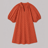 2912G Seersucker Gingham Knee Length Dress - Neon Orange/Rust