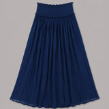 5103 Shirred Waist Cotton Ankle Length Skirt - Navy