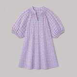 2912G Seersucker Gingham Knee Length Dress - Neon Yellow/Denim/Pink