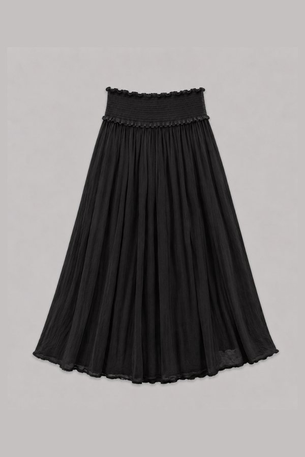 5103 Shirred Waist Cotton Ankle Length Skirt - Black