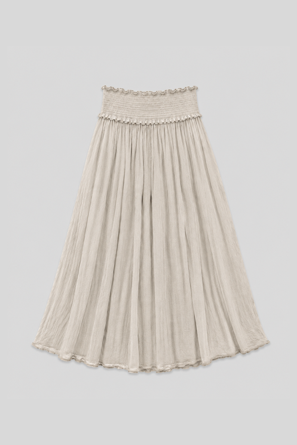 5103 Shirred Waist Cotton Ankle Length Skirt - Stone