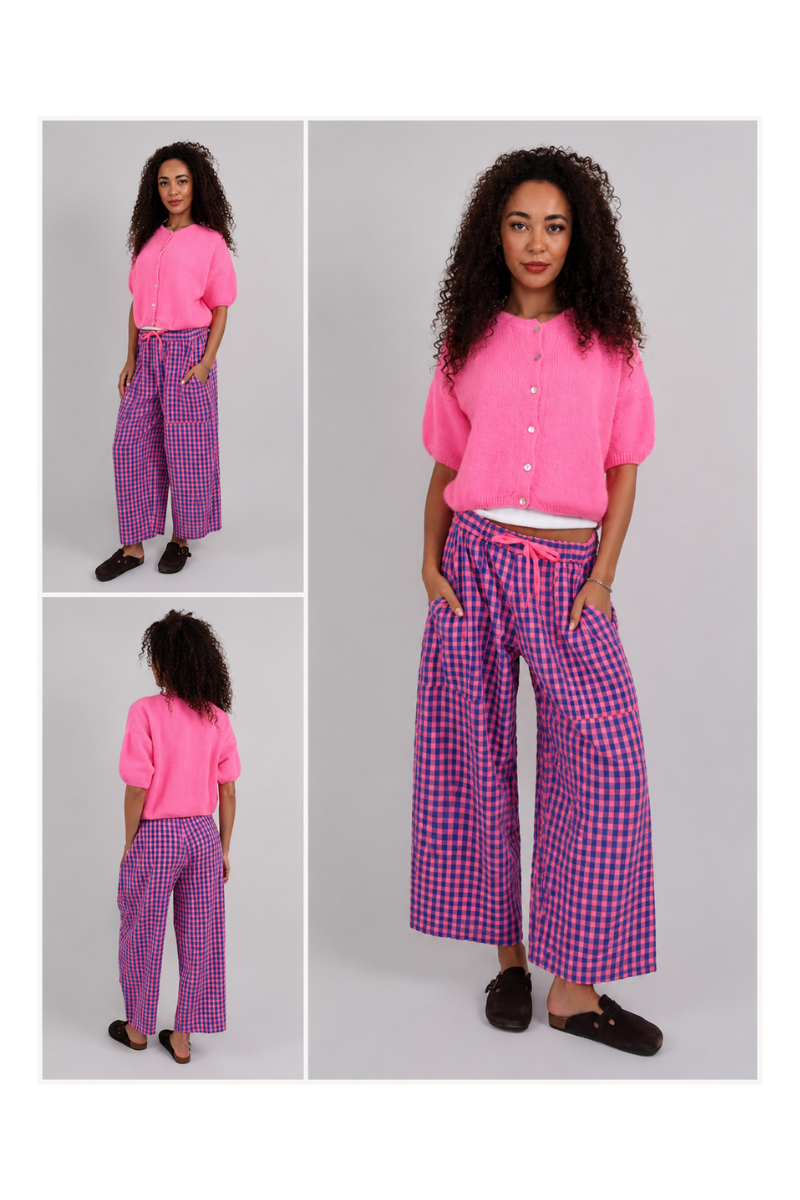 2967 Gingham Seersucker Balloon Trousers - Barbie Pink/Cobalt