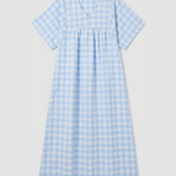 8716G Gingham Baby Doll A-line Dress - Pale Blue