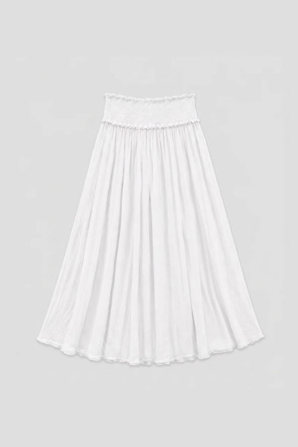 5103 Shirred Waist Cotton Ankle Length Skirt - White