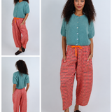 2967 Gingham Seersucker Balloon Trousers - Neon Coral/Green