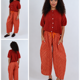 2967 Gingham Seersucker Balloon Trousers - Neon Orange/Rust