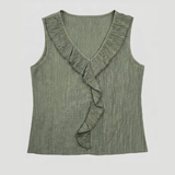 62590/2 Frill neckline Crinkled Sleeveless Vest - Khaki