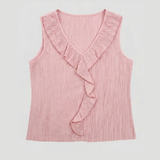 62590/2 Frill neckline Crinkled Sleeveless Vest - Pale Pink