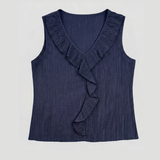 62590/2 Frill neckline Crinkled Sleeveless Vest - Navy