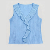 62590/2 Frill neckline Crinkled Sleeveless Vest - Denim