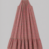 3040 Halter Neck Gingham Seersucker Dress - Neon Pink/Green