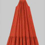 3040 Halter Neck Gingham Seersucker Dress - Neon Orange/Rust