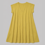 53791 Linen Cotton Swing Short Dress - Yellow