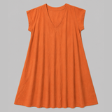 53791 Linen Cotton Swing Short Dress - Orange