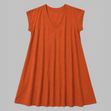 53791 Linen Cotton Swing Short Dress - Rust