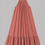 3040 Halter Neck Gingham Seersucker Dress - Neon Coral/Khaki