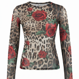 Zoe Mesh Top - Leopard/Rose Print