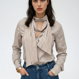 Lily Stripe Bow Shirt - Beige