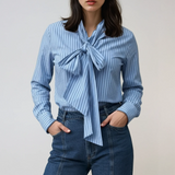 Lily Stripe Bow Shirt - Blue