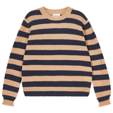 Stripe Distressed Crew Jumper - Sandstone/Navy