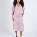 30061 Gingham Seersucker Dolly Dress - Neon Yellow/Denim/Pink