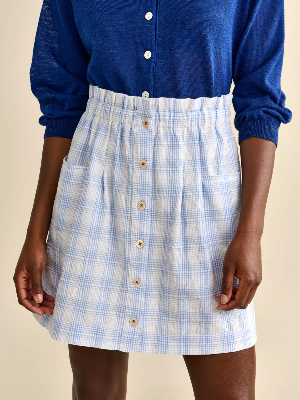 April Skirt - White/Blue Check