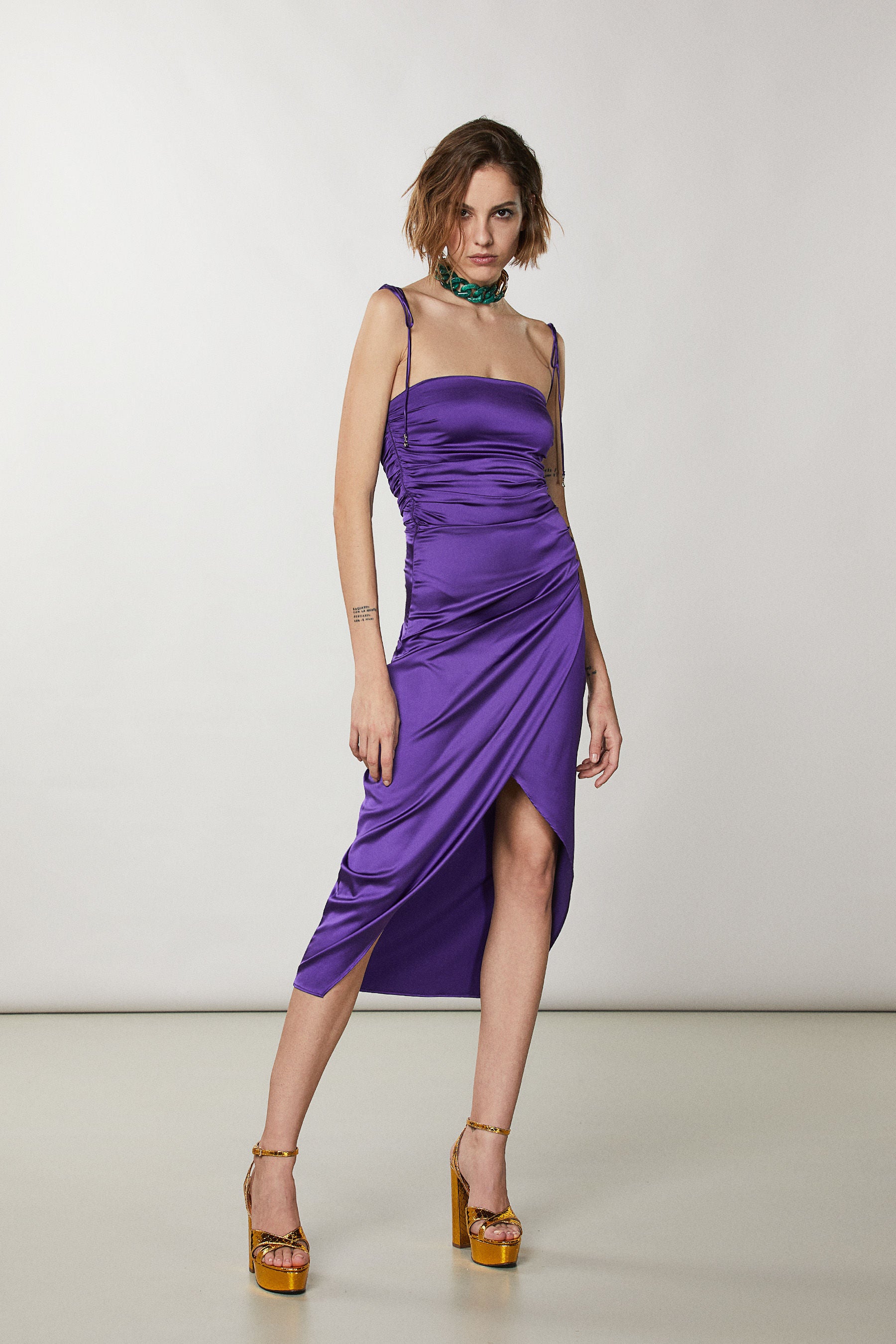 Patrizia Pepe Satin Midi Dress - Sexy Violet