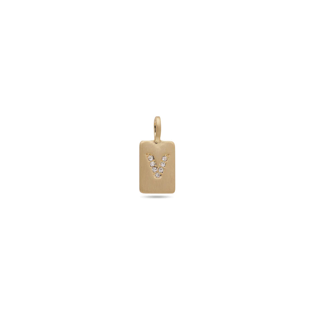 Pilgrim Charm Crystal Pendant - V - Gold