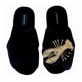 London Fluffy Slippers with Lobster Brooch