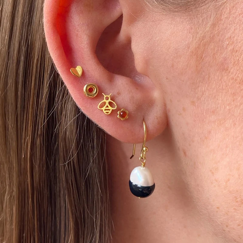 Blomst 1PCS Earring - Gold/Red Agate