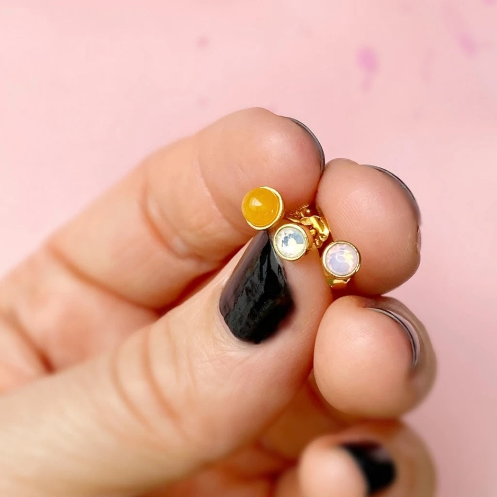 Natural Stone Earring - Yellow - 1PCS