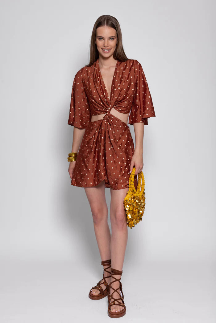 Sundress Severine Short Dress - Tanzania Brown/Gold