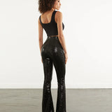 Sequin Flared Leggings - Black