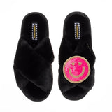 Black Slippers - Bright Pink Smiley