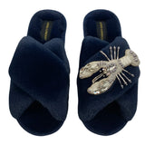 London Fluffy Slippers with Lobster Brooch