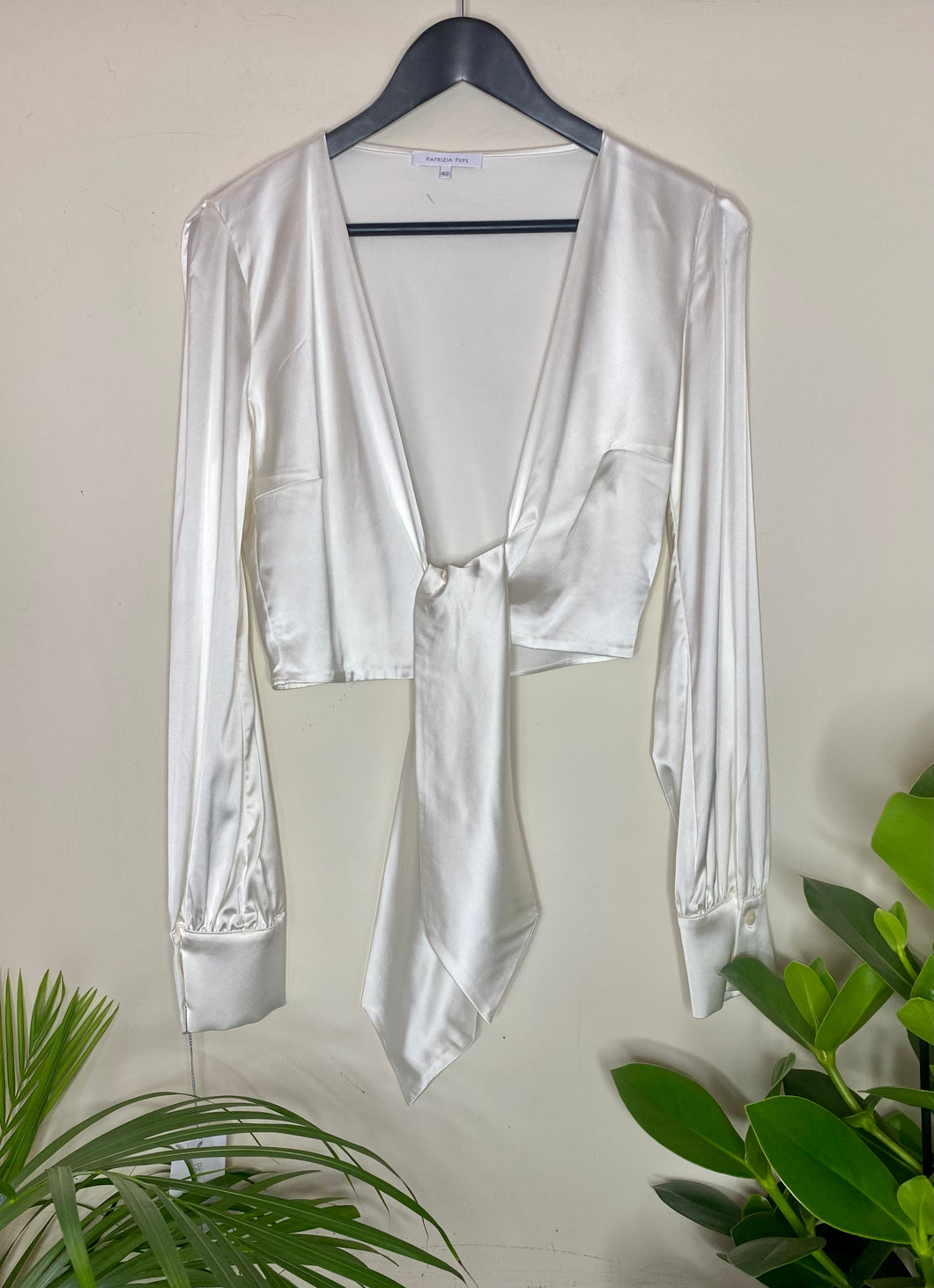 Patrizia Pepe Cropped Tie Shirt - Sand White